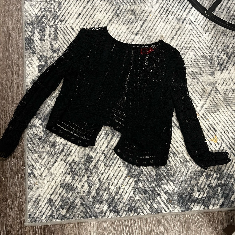 AKIRA Black Open Back Crochet Top, Size S
